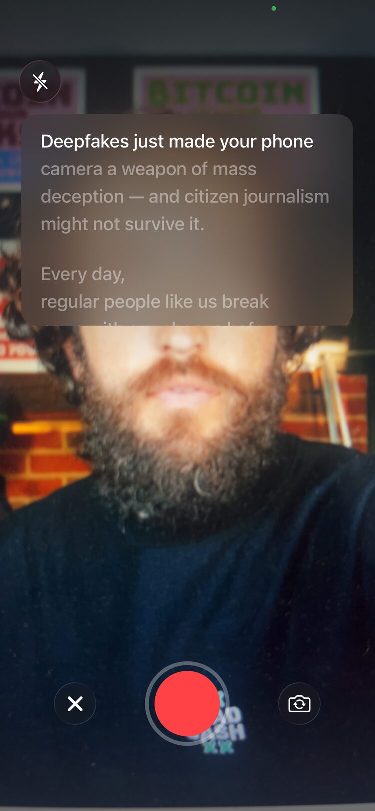 Recording view with teleprompter overlay